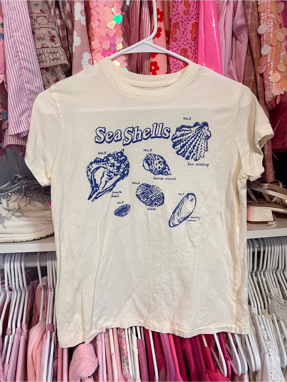 NWOT-Sea Shells Graphic Tee - Blue on Cream
